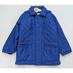 Abbmoor Vintage 80s Women's Coat Size 18 Blue Red Removable Hood Large Pockets
